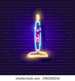 Handheld vacuum cleaner neon sign. Vector illustration for design. Cleaning equipment. Smart home concept.