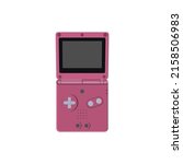 Handheld video game console from the 00s. Retro portable console in pink color. Classic old console. Isolated image vector on white background.