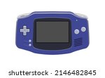 Handheld video game console from the 90s. Retro portable console in color. Classic 8-bit console. Isolated image vector on white background.