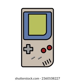 Handheld video game console from the 90s. Retro portable console. Classic 8-bit console. Isolated image vector on white background