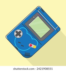 Handheld video game console from the 90s. Retro portable console. Classic 8-bit console. Isolated image vector on white background.