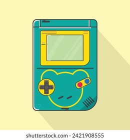 Handheld video game console from the 90s. Retro portable console. Classic 8-bit console. Isolated image vector on white background.