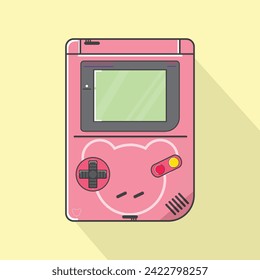 Handheld video game console from the 90s. Retro portable console. Classic 8-bit console. Isolated image vector on white background.