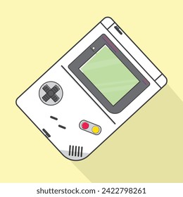 Handheld video game console from the 90s. Retro portable console. Classic 8-bit console. Isolated image vector on white background.