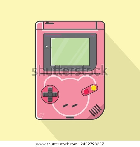 Handheld video game console from the 90s. Retro portable console. Classic 8-bit console. Isolated image vector on white background.