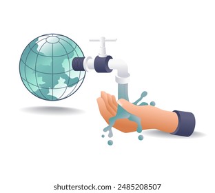 Handheld Water Collection from the Tap on infographics isometric illustration