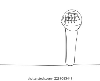 Handheld Wireless Microphone one line art. Continuous line drawing of musical, mic, broadcasting, microphone, radio, music, karaoke, audio, sound, retro, record, broadcast, media