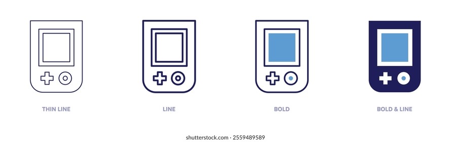 Handheldconsole icon in 4 different styles. Thin Line, Line, Bold, and Bold Line. Duotone style. Editable stroke.