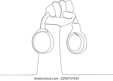 Hand-holding headphones. World music day one-line drawing