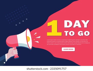Hand-Holding Megaphone with 1 day to go! promotion banner advertising