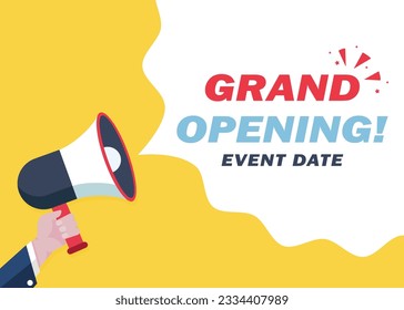 Hand-Holding Megaphone Announcement GRAND OPENING! With Speech Bubble