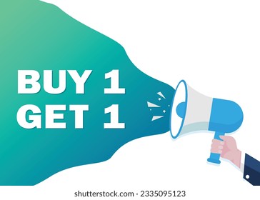 Hand-Holding Megaphone with Buy 1 Get 1! promotion banner advertising