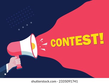 Hand-Holding Megaphone with Contest! promotion banner advertising