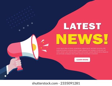 Hand-Holding Megaphone with Latest News! promotion banner advertising