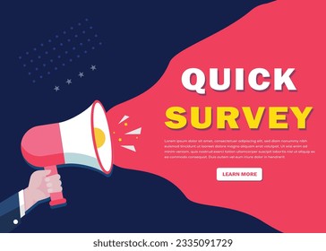 Hand-Holding Megaphone with Quick Survey! promotion banner advertising