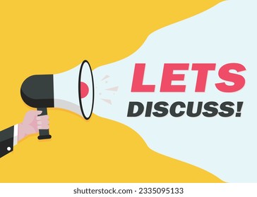Hand-Holding Megaphone with your lets discuss! promotion banner advertising