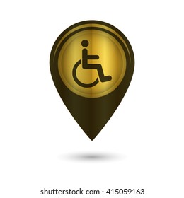 handicap - black vector icon; golden  map pointer