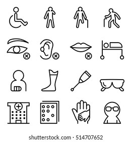 Handicap & Disabled icon set in thin line style