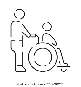 Handicap or Disabled thin line icon. Vector illustration wheelchair, older, handicapped, deaf and Social issue outline icon 