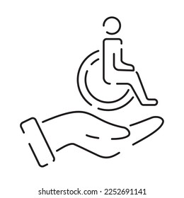 Handicap or Disabled thin line icon. Vector illustration wheelchair, older, handicapped, deaf and Social issue outline icon insurance