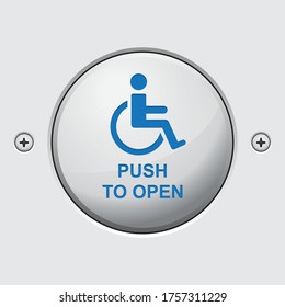 Handicap exit door button,push to open button vector illustration.