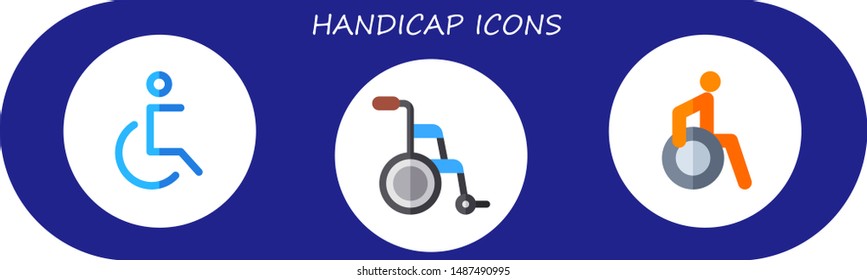 handicap icon set. 3 flat handicap icons.  Collection Of - wheelchair, disabled