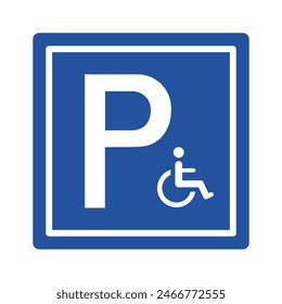 Handicap parking sign. Accessibility parking only. Wheelchair vector illustration on blue background isolated.