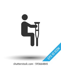 Handicap person with crutch. Handicap icon in vector format on white background. Vector illustration.