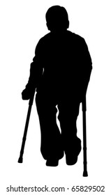 Handicap person with crutches (vector)