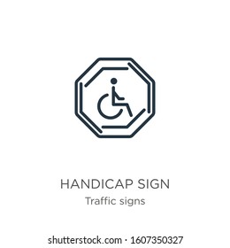 Handicap sign icon. Thin linear handicap sign outline icon isolated on white background from traffic signs collection. Line vector sign, symbol for web and mobile