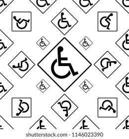 Handicap Signage Seamless Pattern, Disabled Vector Art Illustration
