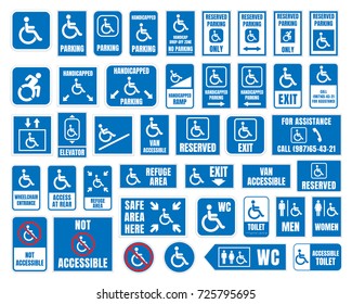 handicap signs, wc and parking icons, disabled people