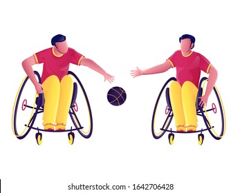 Handicap Sportsmen Playing Basketball on White Background.