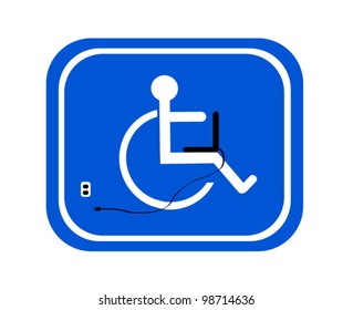 handicap symbol with laptop computer and electrical outlet
