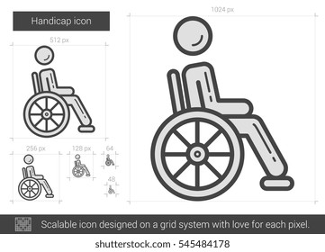 Handicap Vektorsymbol einzeln auf weißem Hintergrund. Handicap Linie Symbol für Infografik, Website oder App. Skalierbares Symbol, das auf einem Gittersystem entworfen wurde.