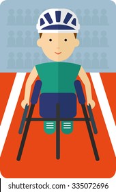 Handicapped athlete isolated on white. Wheelchair Racer  participates in competitions. Special needs disabled person.
