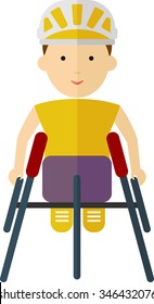 Handicapped athlete isolated on white. Wheelchair Racer  participates in competitions. Special needs disabled person.
