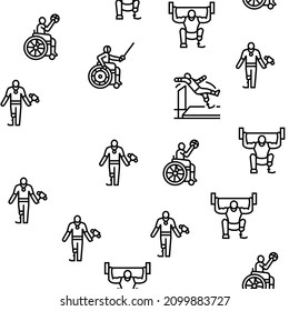 Handicapped Athlete Sport Game Vector Seamless Pattern Thin Line Illustration