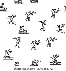 Handicapped Athlete Sport Game Vector Seamless Pattern Thin Line Illustration