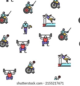Handicapped Athlete Sport Game Vector Seamless Pattern Thin Line Illustration