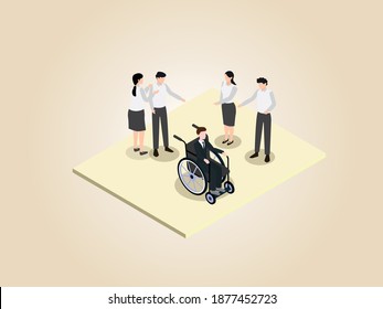 Handicapped businessman being bullied isometric 3d vector concept for banner, website, illustration, landing page, flyer, etc.