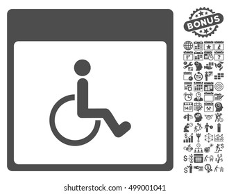 Handicapped Calendar Page icon with bonus calendar and time management pictograph collection. Vector illustration style is flat iconic symbols, gray, white background.