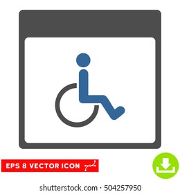 Handicapped Calendar Page icon. Vector EPS illustration style is flat iconic bicolor symbol, cobalt and gray colors.