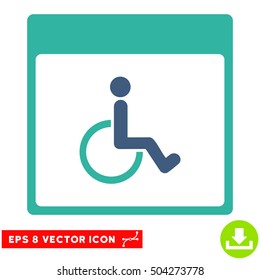 Handicapped Calendar Page icon. Vector EPS illustration style is flat iconic bicolor symbol, cobalt and cyan colors.