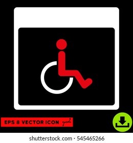 Handicapped Calendar Page icon. Vector EPS illustration style is flat iconic bicolor symbol, red and white colors.
