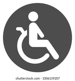 Handicapped (disabled) person seating on wheelchair. Round sign. Vector icon.