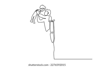 handicapped father holding the child rejoices and becomes happy