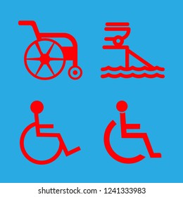 handicapped icon set about ramp, wheelchair and disabled sign vector set