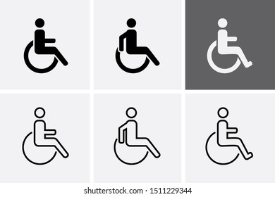 Handicapped Icons set. Disabled man symbol, wheelchair person Vector