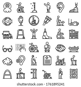 Handicapped icons set. Outline set of handicapped vector icons for web design isolated on white background